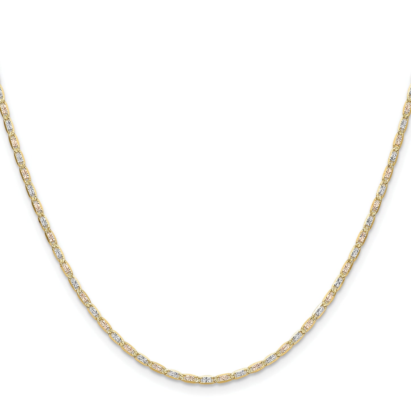 2mm 14k Gold Tri-Color Pavé Valentino Chain 18 inch