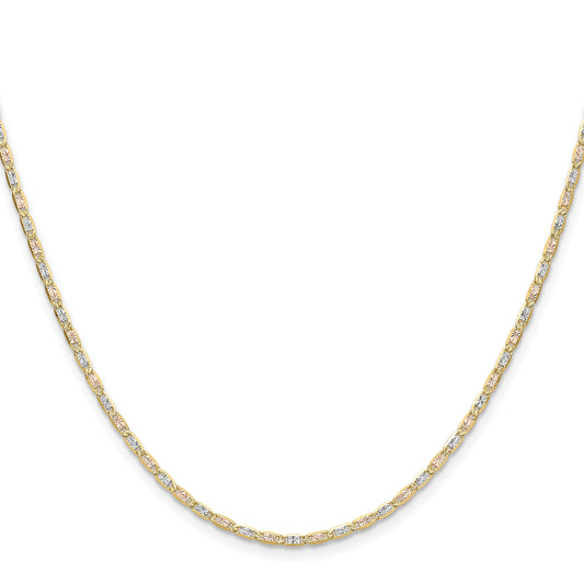 2mm 14k Gold Tri-Color Pavé Valentino Chain 18 inch