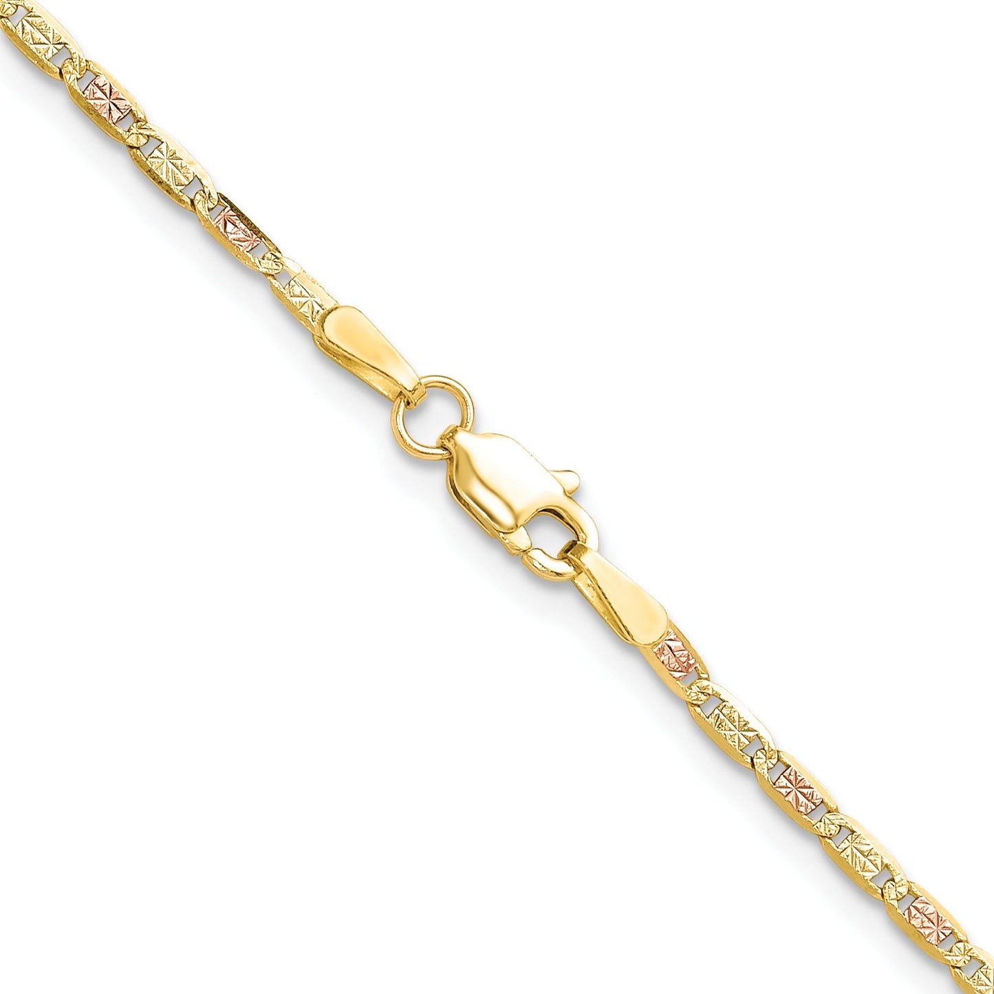 2mm 14k Gold Tri-Color Pavé Valentino Chain 18 inch