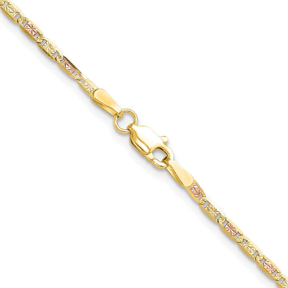 2mm 14k Gold Tri-Color Pavé Valentino Chain 18 inch