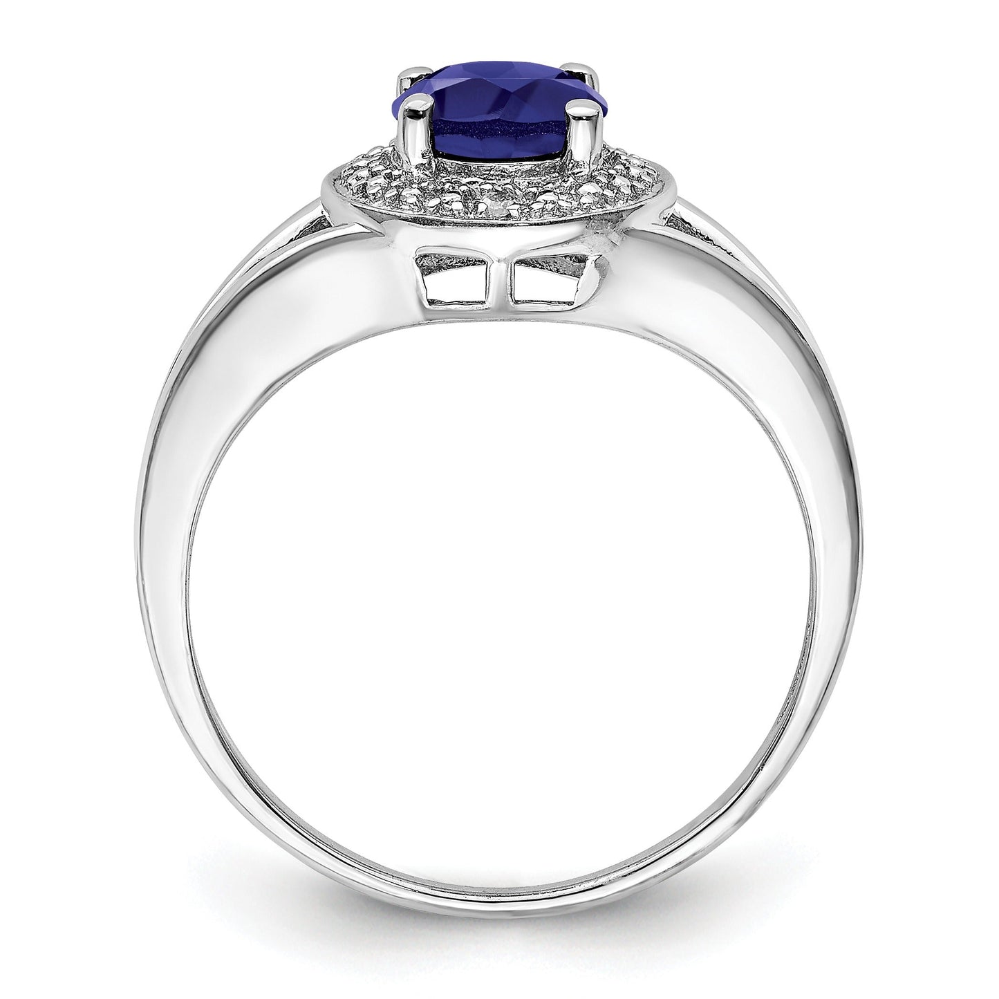 1.05 Ct Created Sapphire & Diamond Prong Rhodium-Plated Sterling Silver Halo Ring