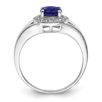 1.05 Ct Created Sapphire & Diamond Prong Rhodium-Plated Sterling Silver Halo Ring