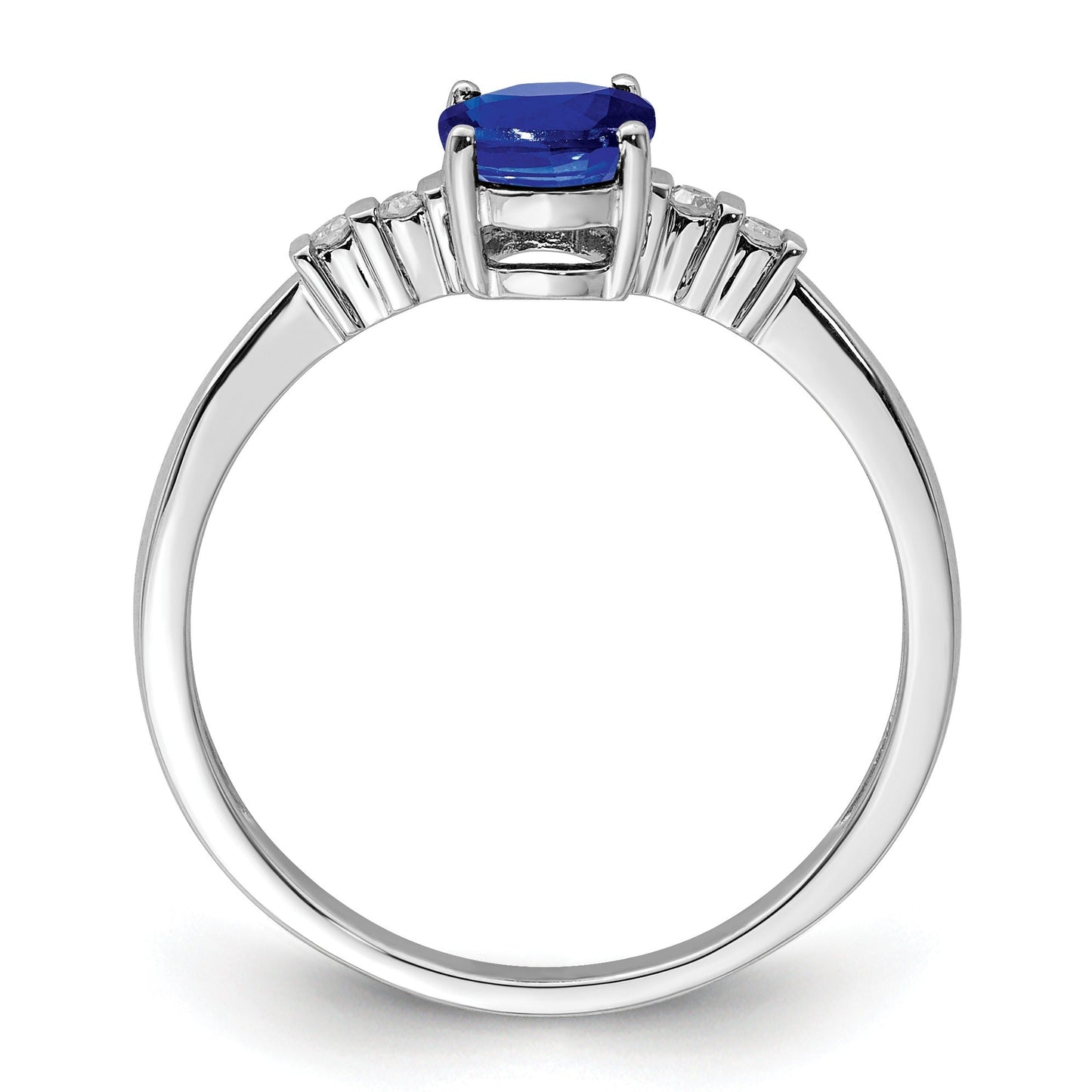 1.04 Ct Oval Blue Sapphire & Diamond Prong Rhodium Over Silver Five Stone Ring