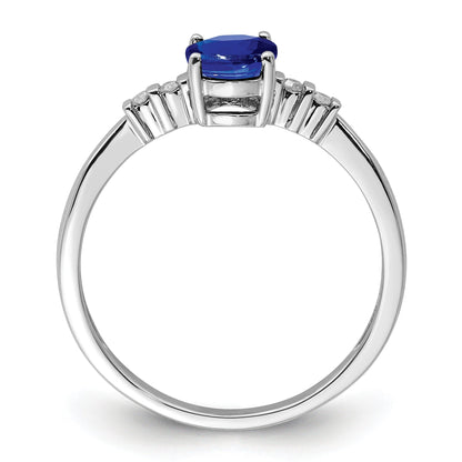 1.04 Ct Oval Blue Sapphire & Diamond Prong Rhodium Over Silver Five Stone Ring