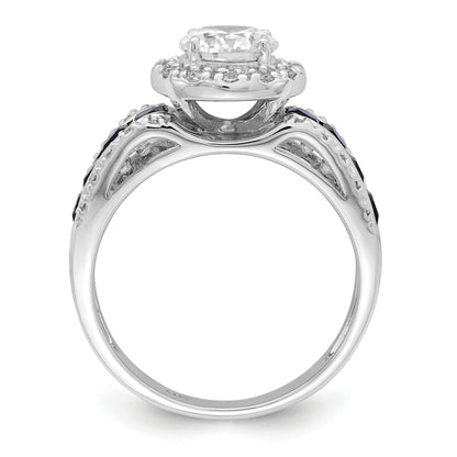 3.29 Ct Princess Blue Lab Created Sapphire & CZ Prong Sterling Silver Rhodium Plated Halo Ring