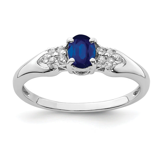 0.52 Ct Oval Blue Sapphire Prong Rhodium Plated Silver Cluster Ring