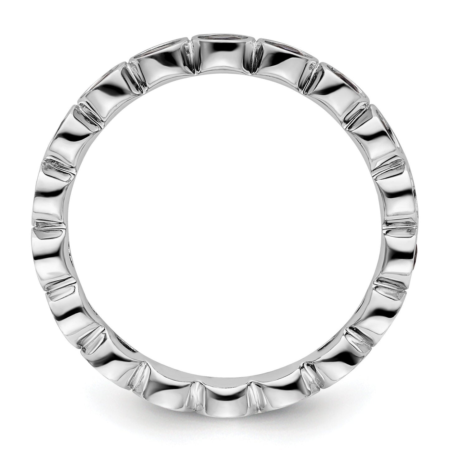 1.29 Ct Round Blue Created Sapphire Bezel Silver Eternity Stackable Ring