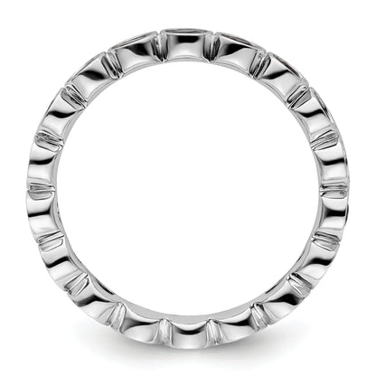 1.29 Ct Round Blue Created Sapphire Bezel Silver Eternity Stackable Ring