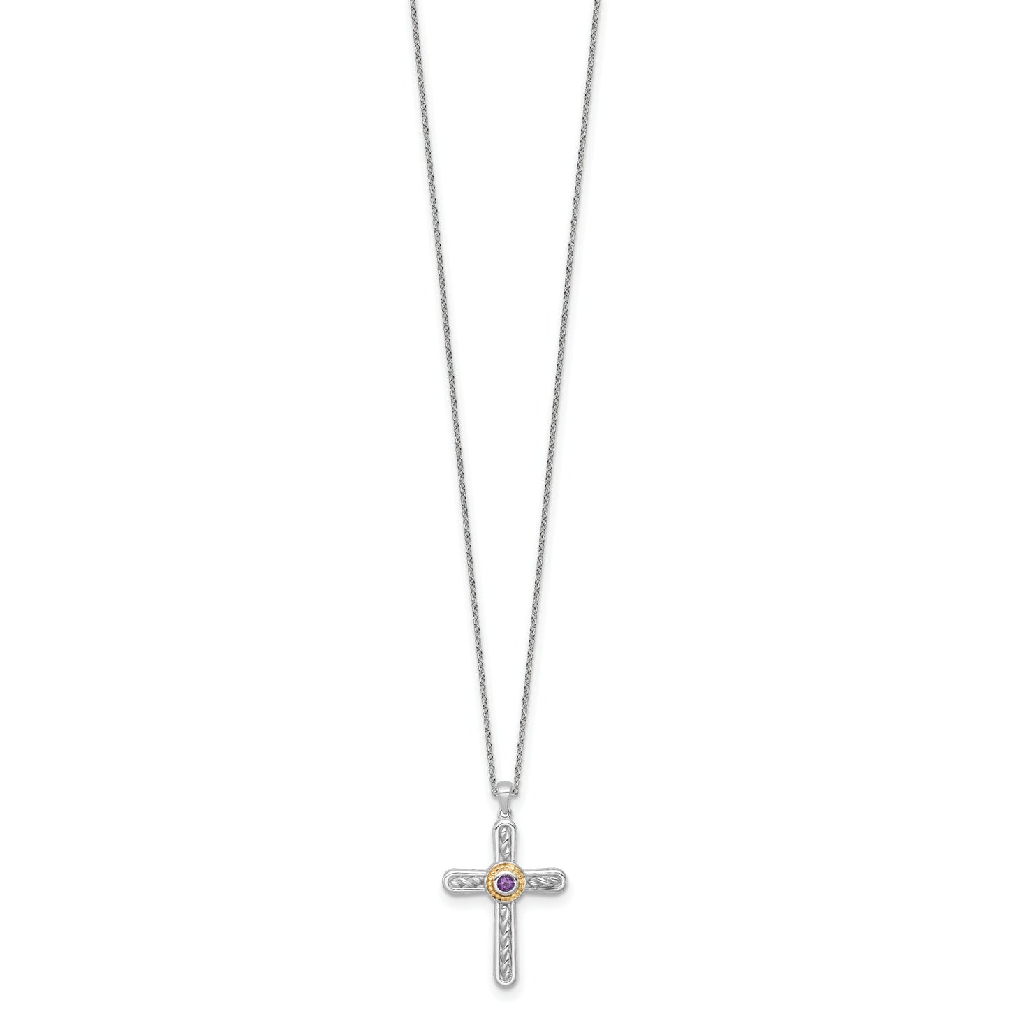 Sterling Silver Natural Amethyst Cross Extension Necklace