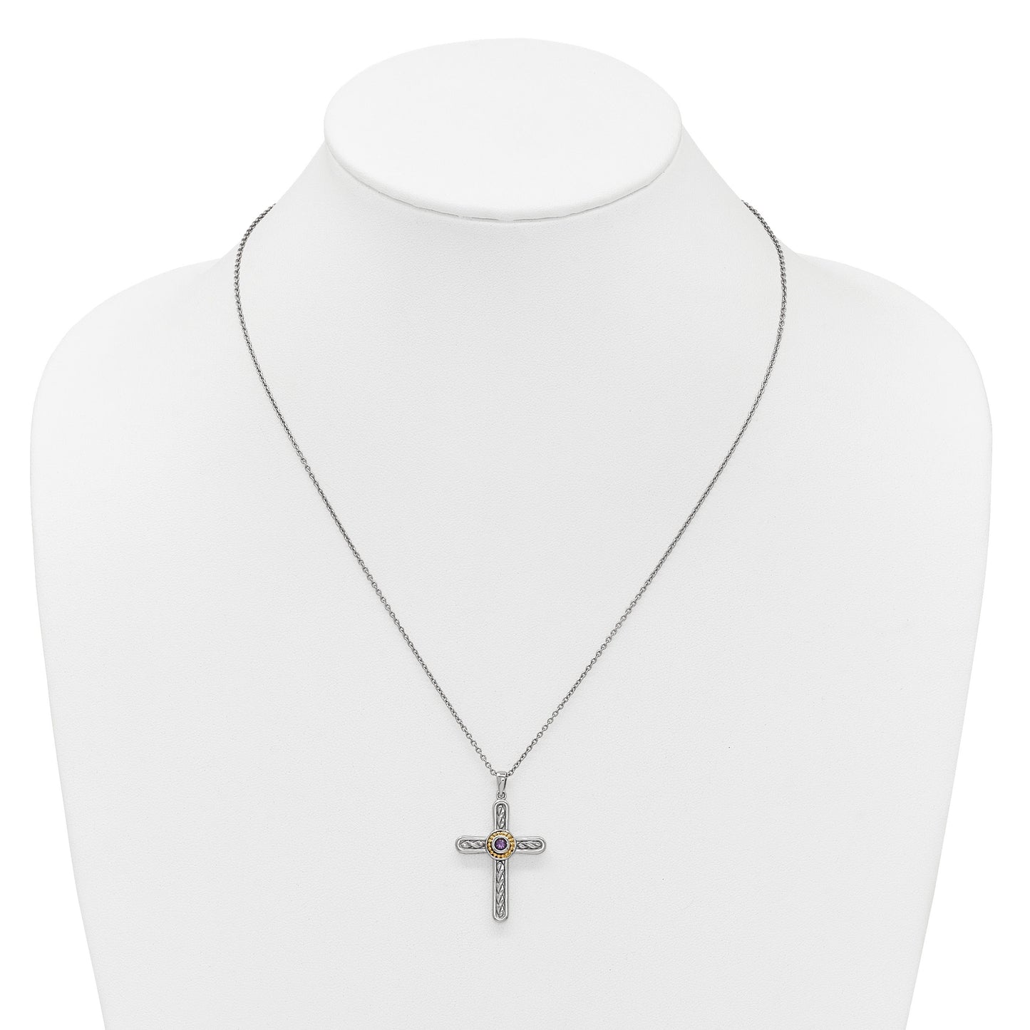 Sterling Silver Natural Amethyst Cross Extension Necklace