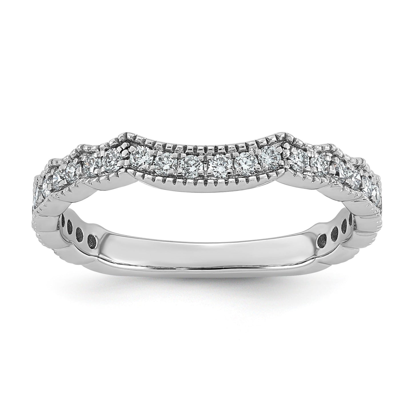 0.33 Ct Round Lab Grown Diamond Pavé 14K White Gold Curved Wedding Enhancer Band