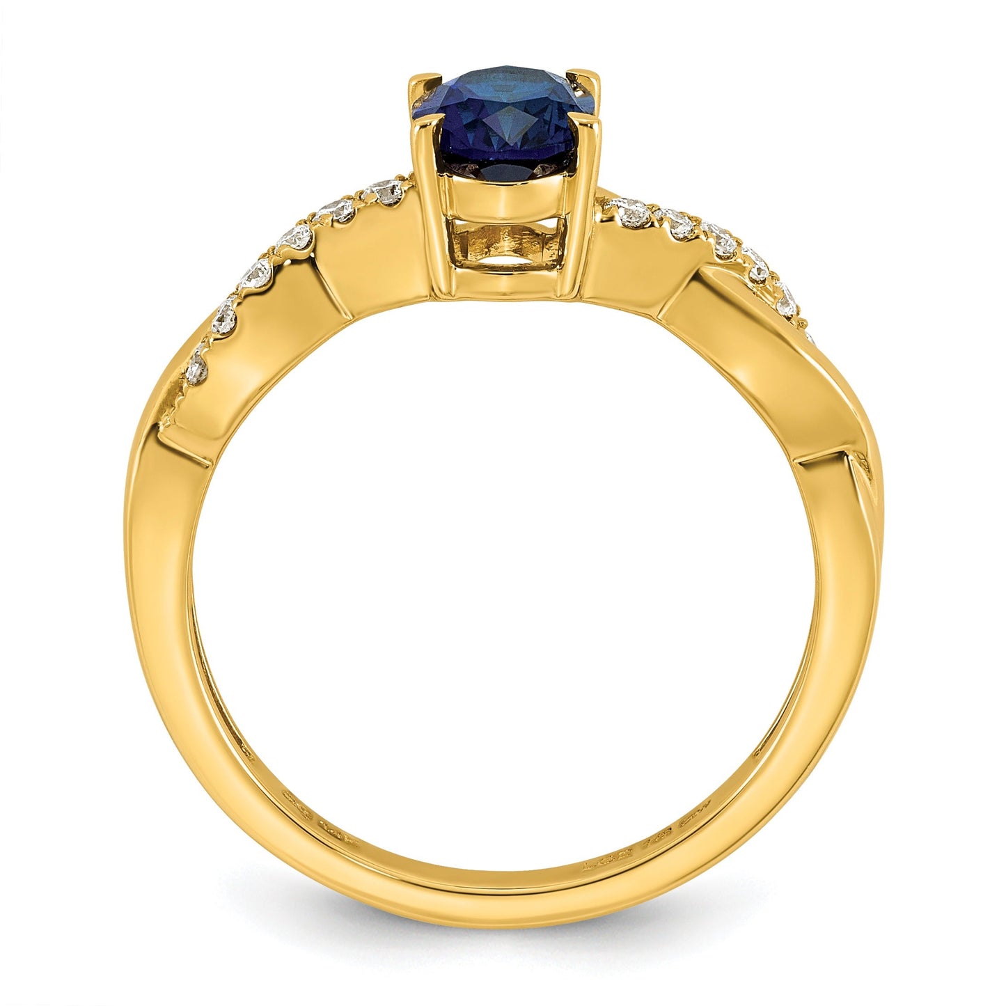 0.13 Ct Oval Blue Created Sapphire & Lab Grown Diamond Prong 14K Gold Bypass Ring