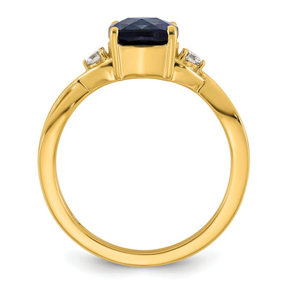 0.89 Ct Cushion Blue Created Sapphire & Lab Diamond Three Stone 14K Gold Bypass Ring