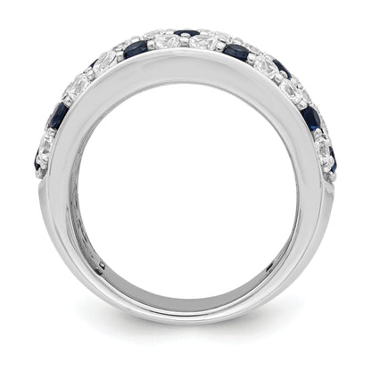 1.44 Ct Round Blue Sapphire & Lab Diamond Pavé 14K White Gold Cocktail Ring