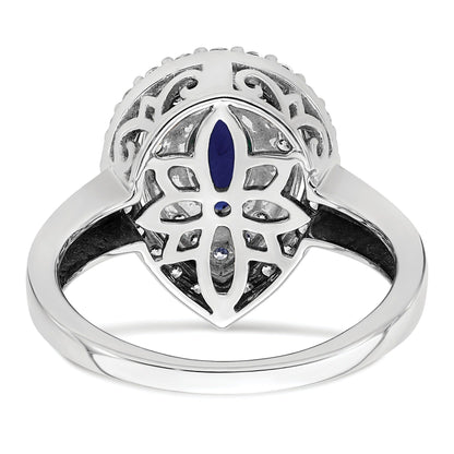 1.46 Ct Pear Blue Created Sapphire & Lab Diamond Prong 14K White Gold Double Halo Filigree Ring