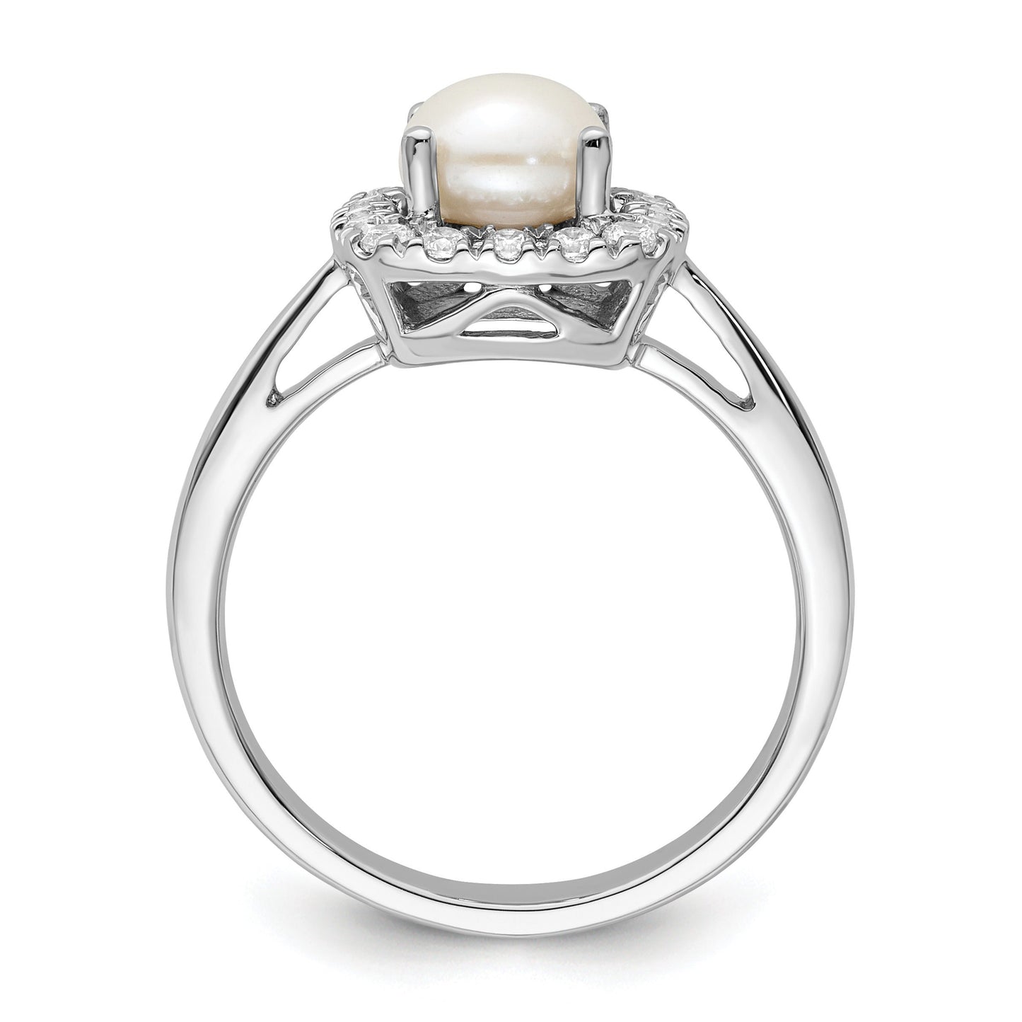 1/4 ct Lab Grown Diamond Freshwater Cultered Pearl Halo Ring 14k White Gold