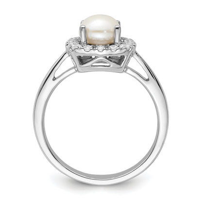 1/4 ct Lab Grown Diamond Freshwater Cultered Pearl Halo Ring 14k White Gold
