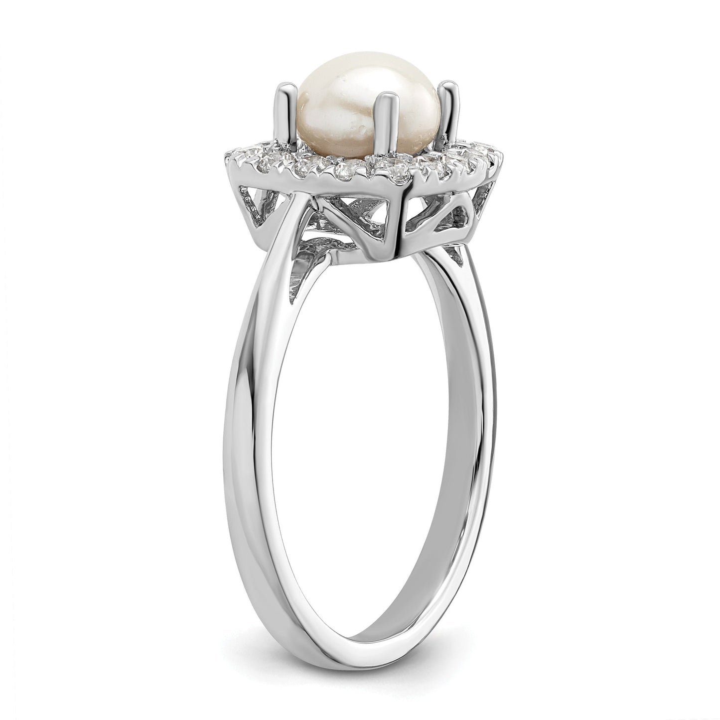 1/4 ct Lab Grown Diamond Freshwater Cultered Pearl Halo Ring 14k White Gold