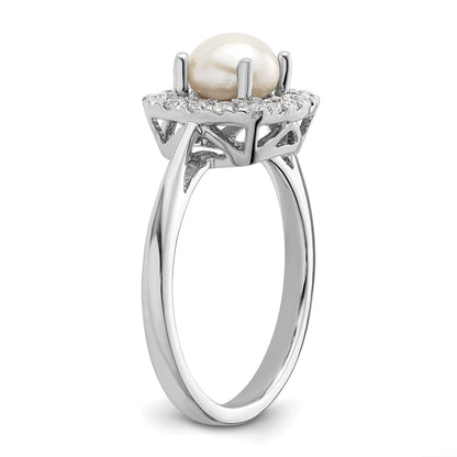 1/4 ct Lab Grown Diamond Freshwater Cultered Pearl Halo Ring 14k White Gold