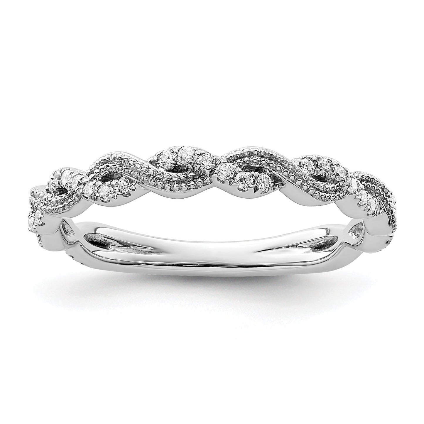 0.16 Ct Round Lab Grown Diamond Pavé 14K White Gold Twist Wedding Enhancer Band