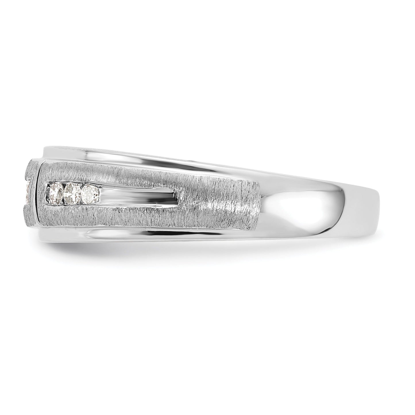 Lab Diamond Step-Edged Channel-Set Diamond Wedding Men's Ring 10k White Gold