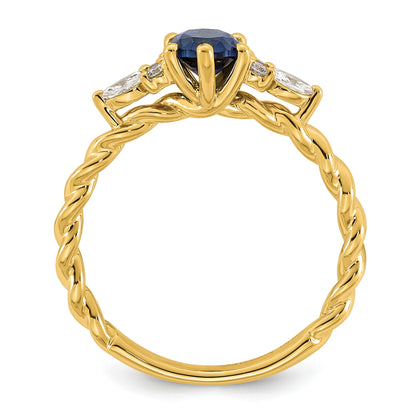 1.12 Ct Oval Blue Created Sapphire & Lab Diamond 6 Prong 14K Gold Twisted Cluster Ring