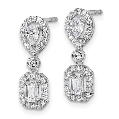 14k White Gold Lab Diamond Two Stone Dangle Halo Earrings
