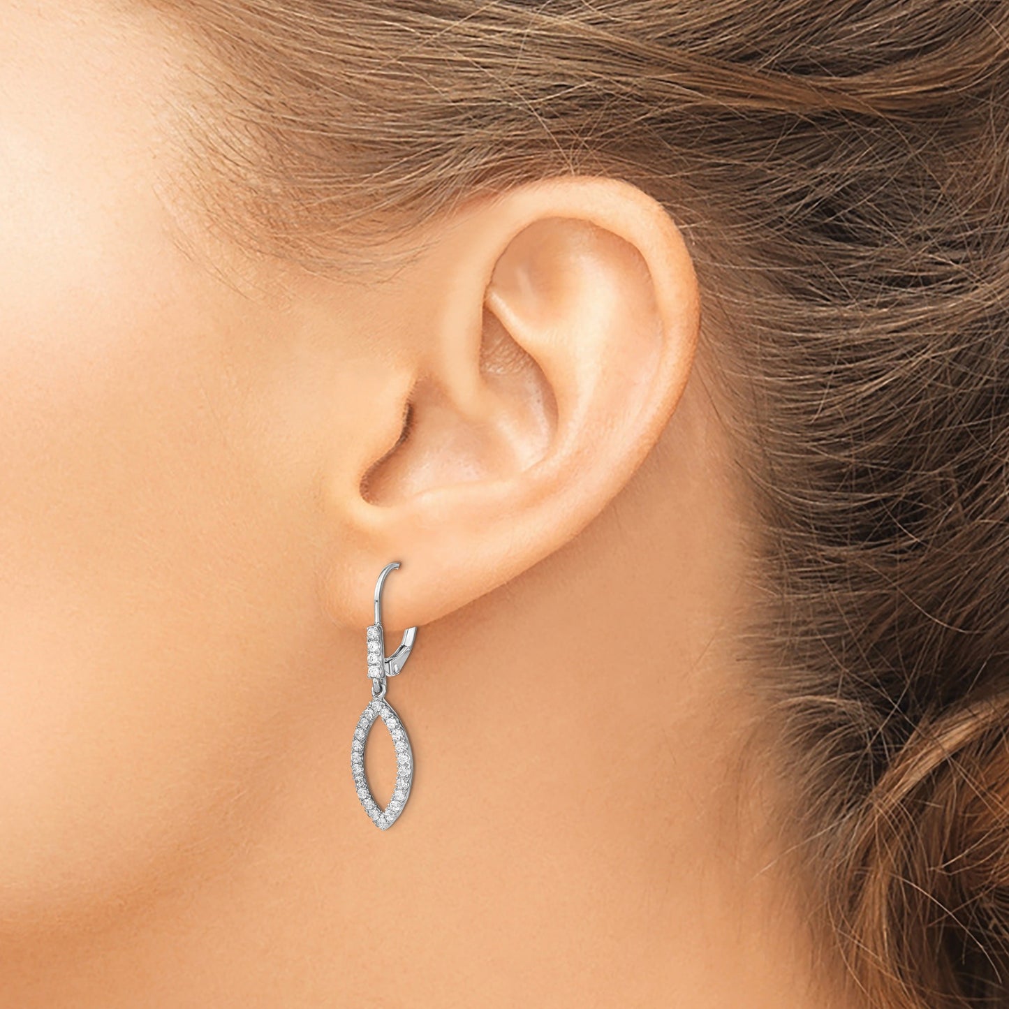 14k White Gold Lab Diamond Fashion Dangle Leverback Earrings