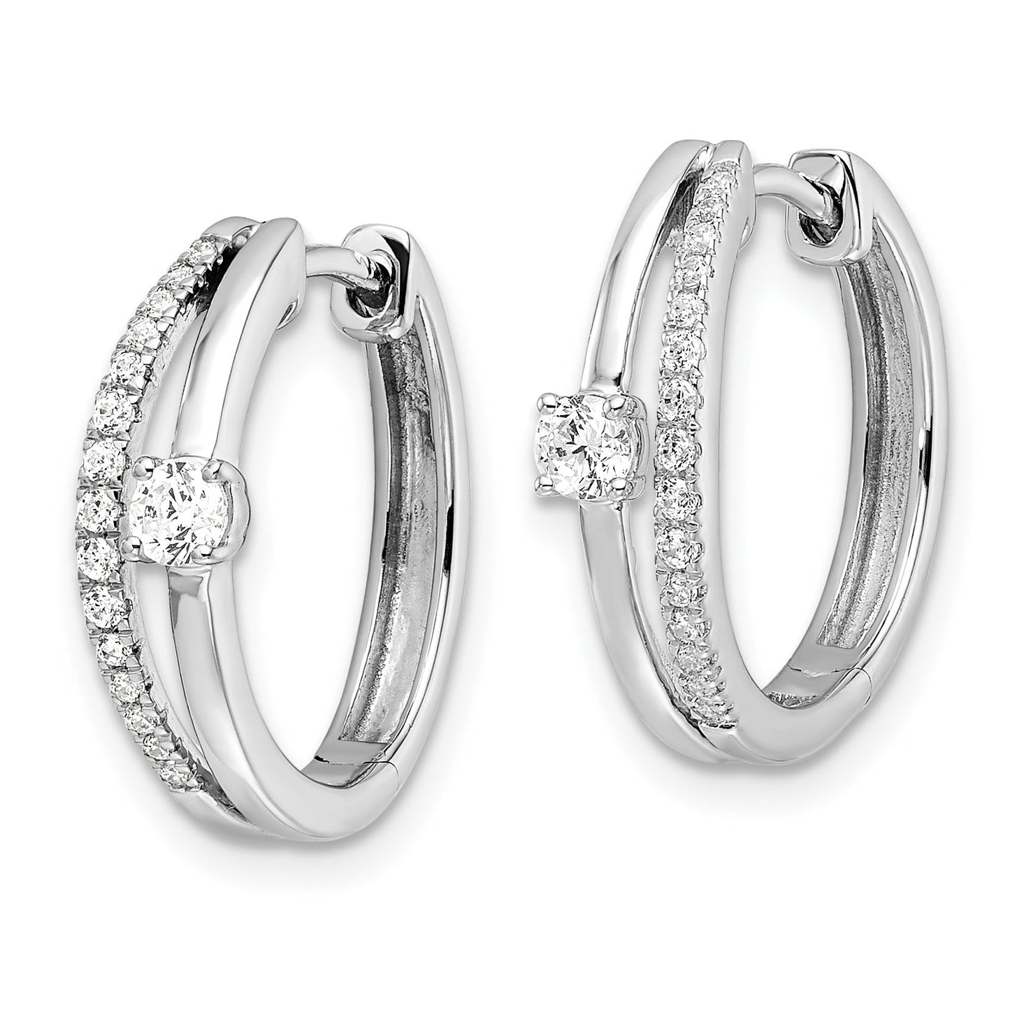 14k White Gold Lab Grown Diamond Hinged Hoop Earrings
