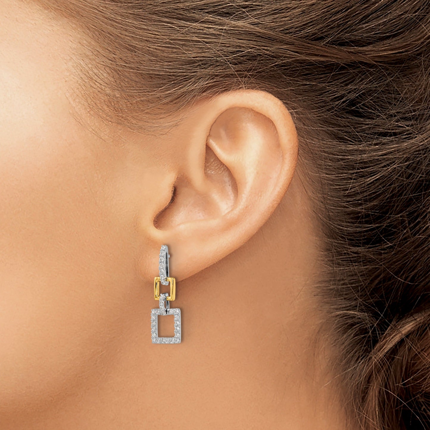 14k Two-Tone Lab Grown Diamond Square Link Dangle Earrings