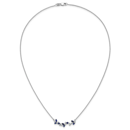 0.95 Ct Marquise Blue Sapphire and Diamond Prong 14k White Gold Floral Bar Necklace