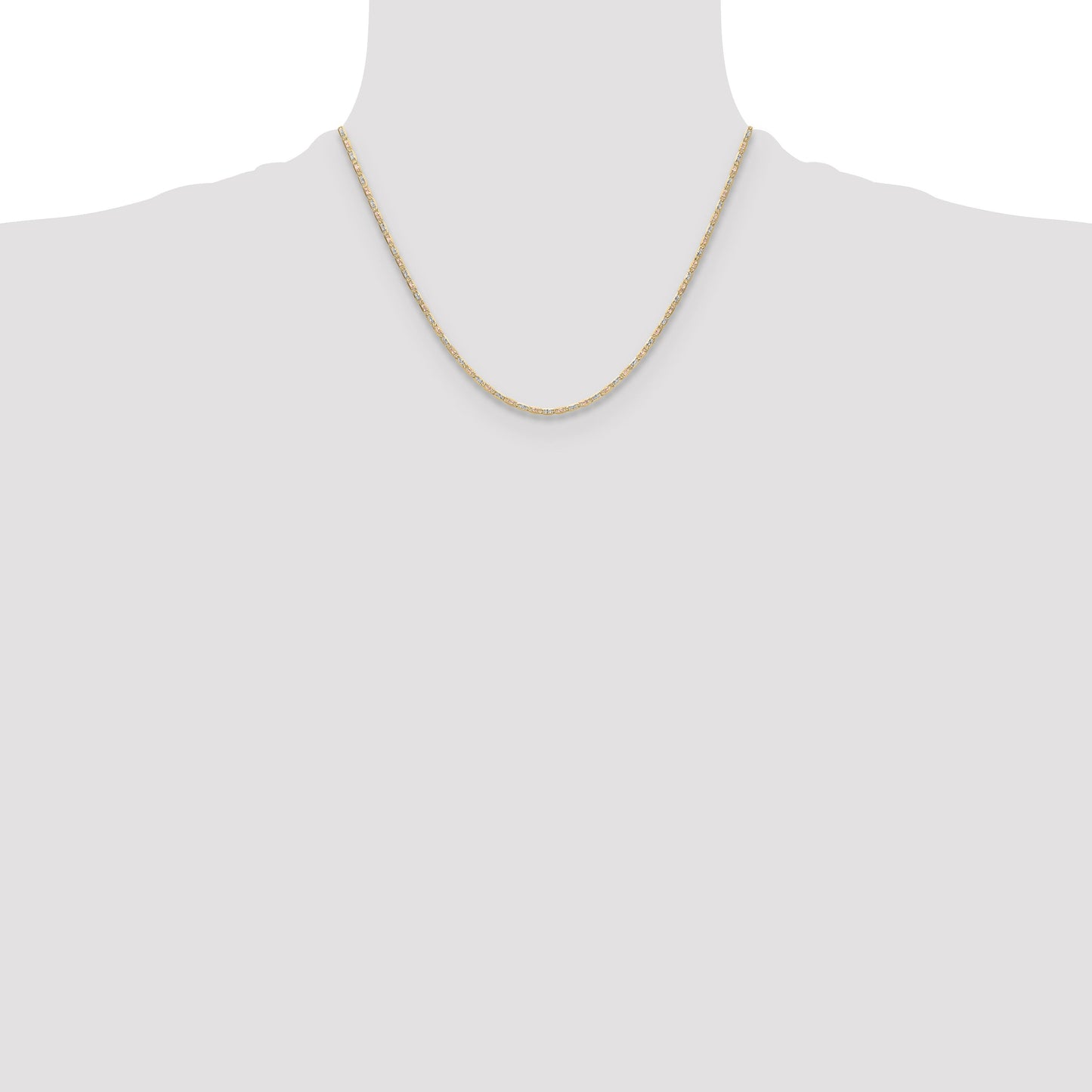 2mm 14k Gold Tri-Color Pavé Valentino Chain 18 inch