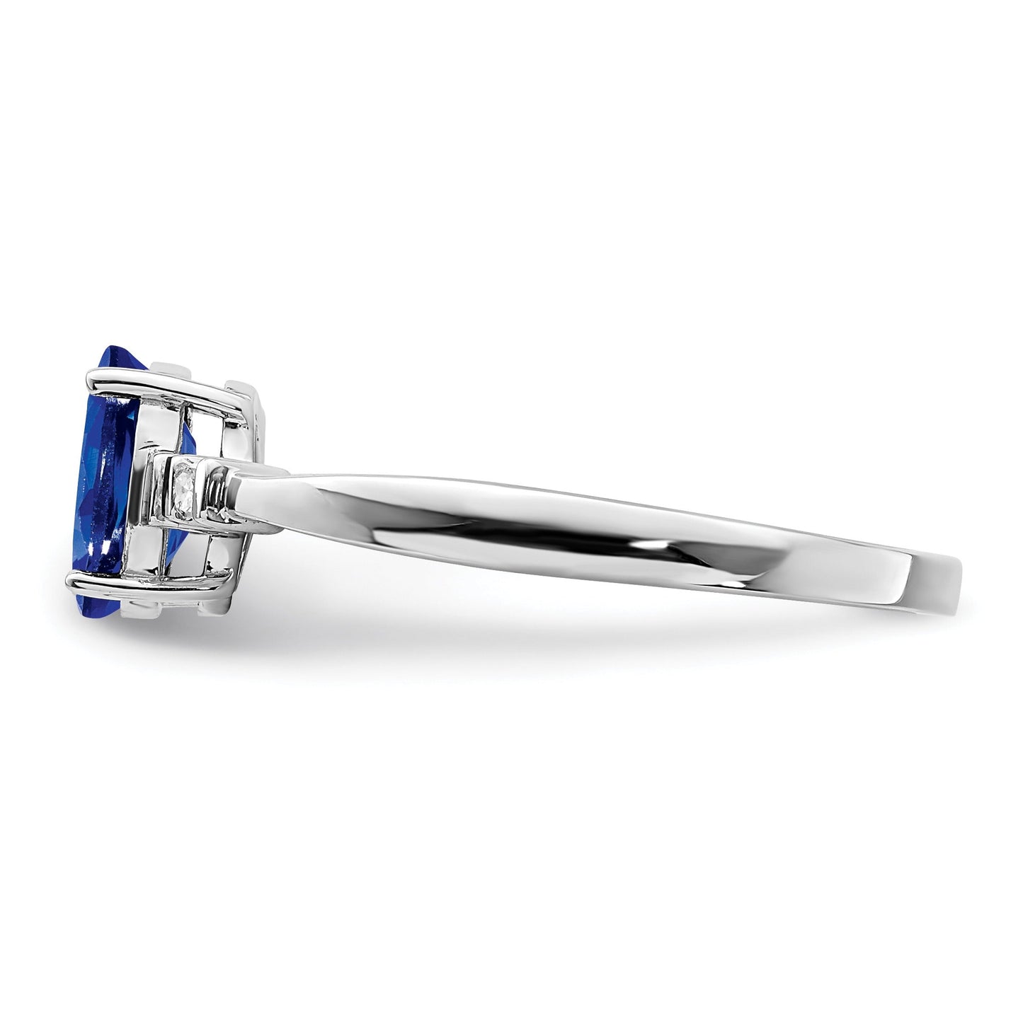 1.04 Ct Oval Blue Sapphire & Diamond Prong Rhodium Over Silver Five Stone Ring