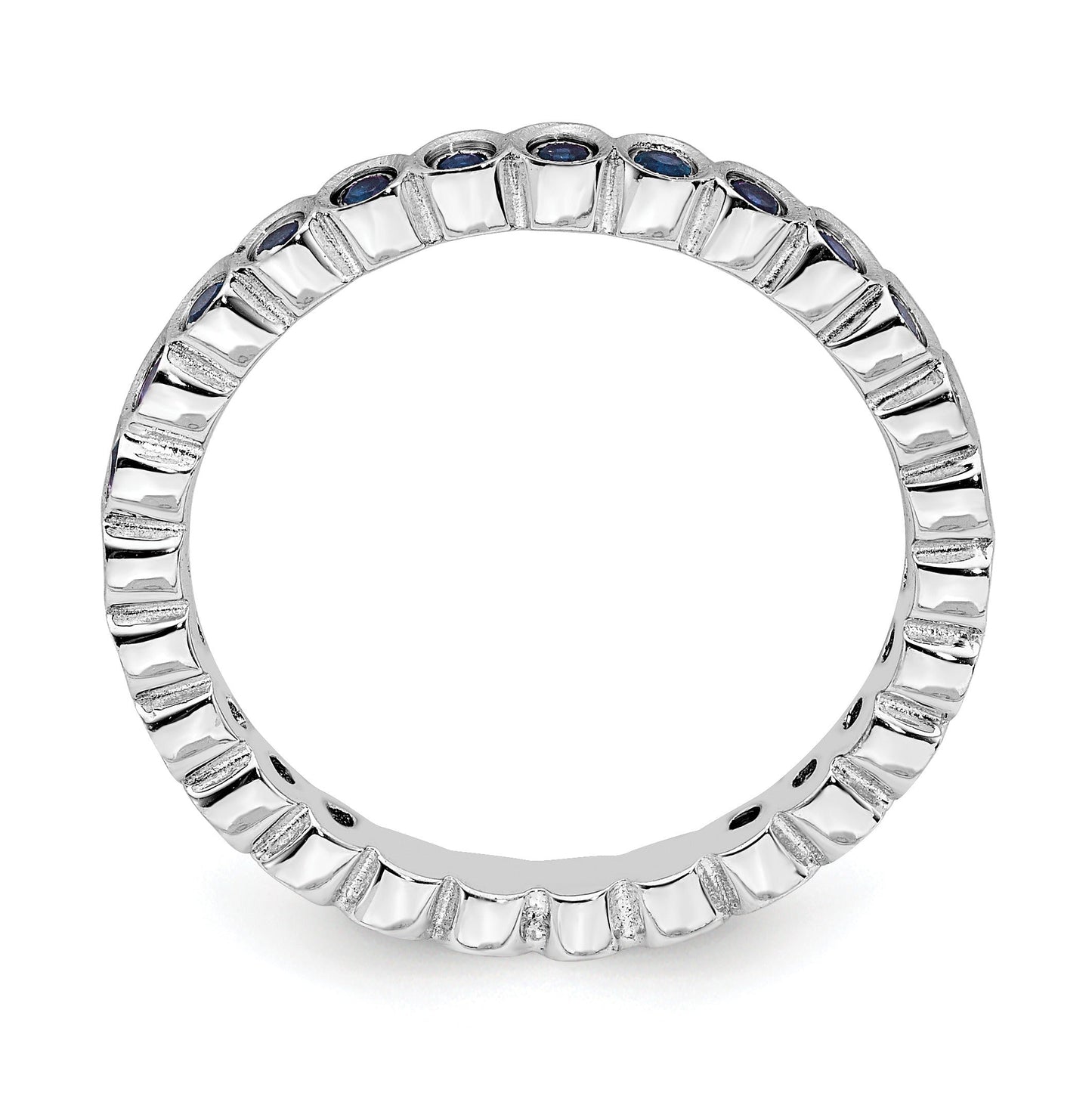 Round Blue Lab Created Sapphire Bezel Sterling Silver Stackable Eternity Ring