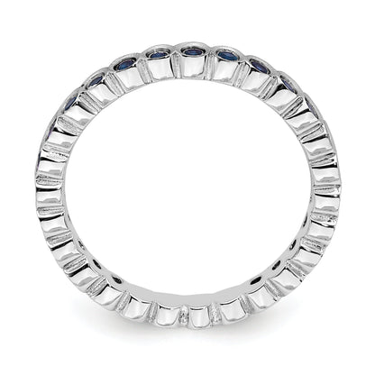 Round Blue Lab Created Sapphire Bezel Sterling Silver Stackable Eternity Ring