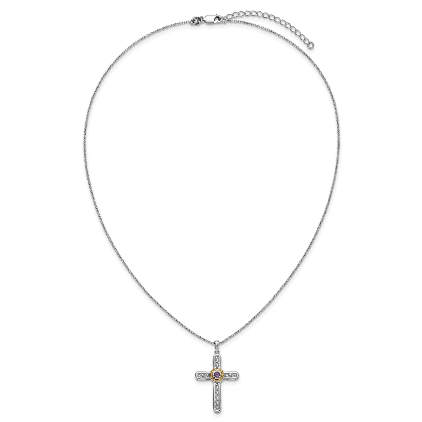 Sterling Silver Natural Amethyst Cross Extension Necklace