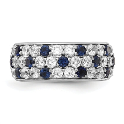 1.44 Ct Round Blue Sapphire & Lab Diamond Pavé 14K White Gold Cocktail Ring