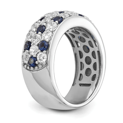 1.44 Ct Round Blue Sapphire & Lab Diamond Pavé 14K White Gold Cocktail Ring