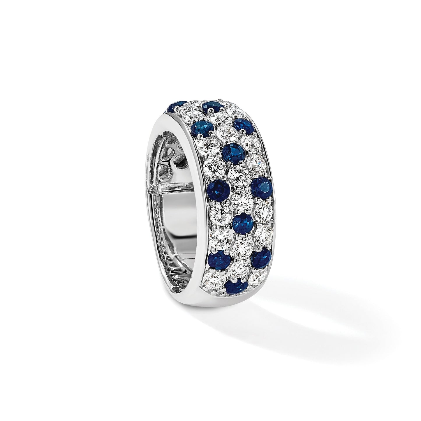 1.44 Ct Round Blue Sapphire & Lab Diamond Pavé 14K White Gold Cocktail Ring