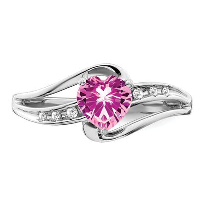 Sterling Silver Gemstone and Diamond Heart Pave Bypass Ring