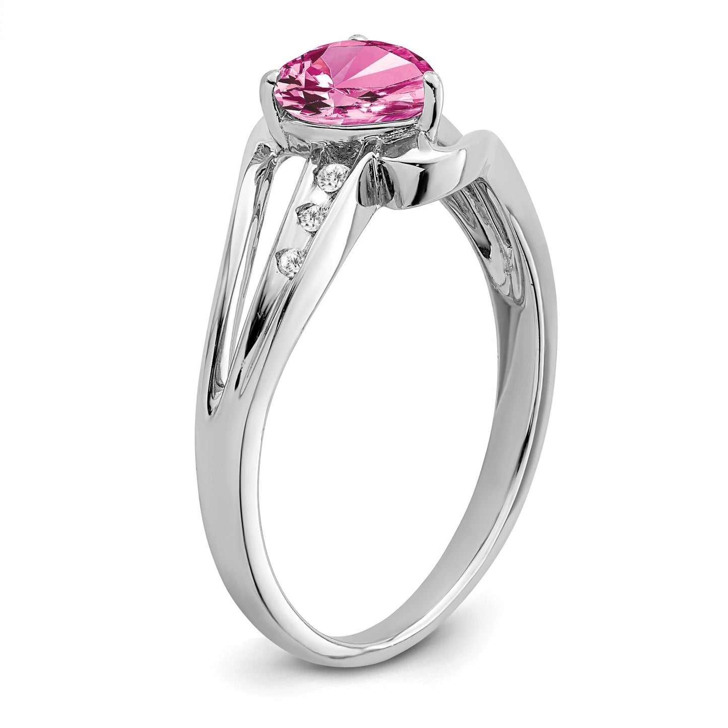 Sterling Silver Gemstone and Diamond Heart Pave Bypass Ring