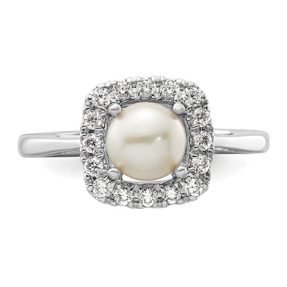 1/4 ct Lab Grown Diamond Freshwater Cultered Pearl Halo Ring 14k White Gold