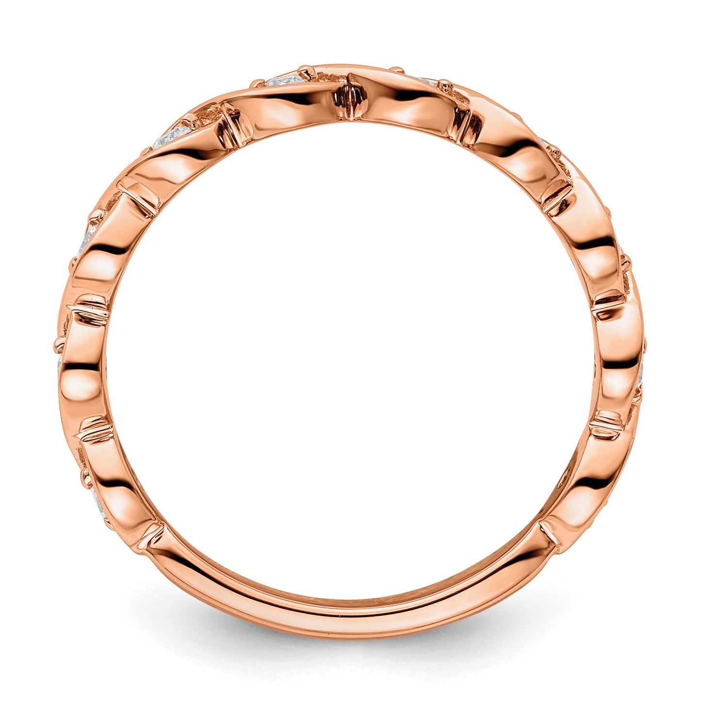 0.20 Ct Round Lab Grown Diamond Bezel 14K Rose Gold Twist Wedding Enhancer Band