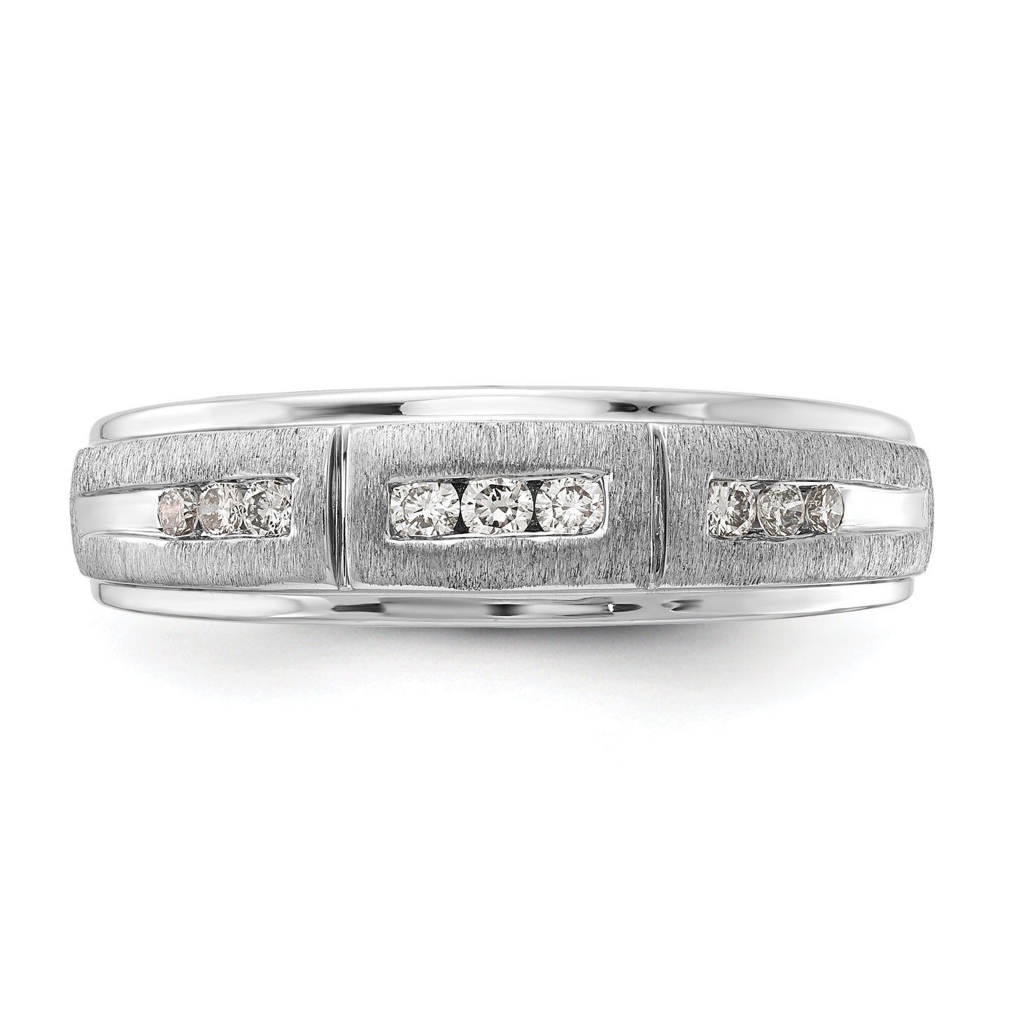 Lab Diamond Step-Edged Channel-Set Diamond Wedding Men's Ring 10k White Gold