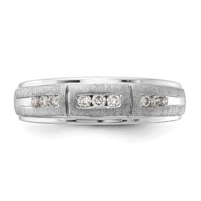 Lab Diamond Step-Edged Channel-Set Diamond Wedding Men's Ring 10k White Gold