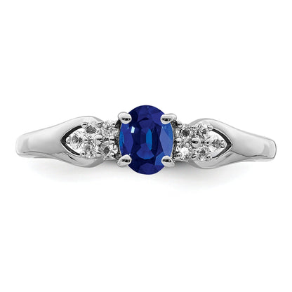 0.52 Ct Oval Blue Sapphire Prong Rhodium Plated Silver Cluster Ring