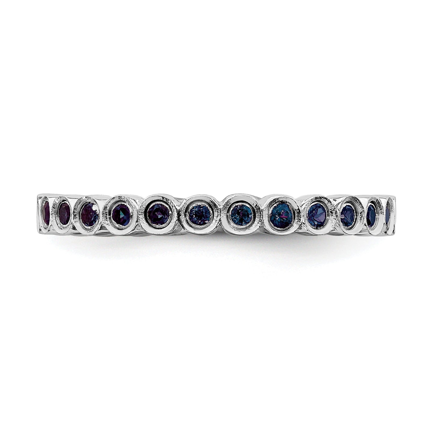 Round Blue Lab Created Sapphire Bezel Sterling Silver Stackable Eternity Ring