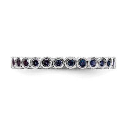 Round Blue Lab Created Sapphire Bezel Sterling Silver Stackable Eternity Ring