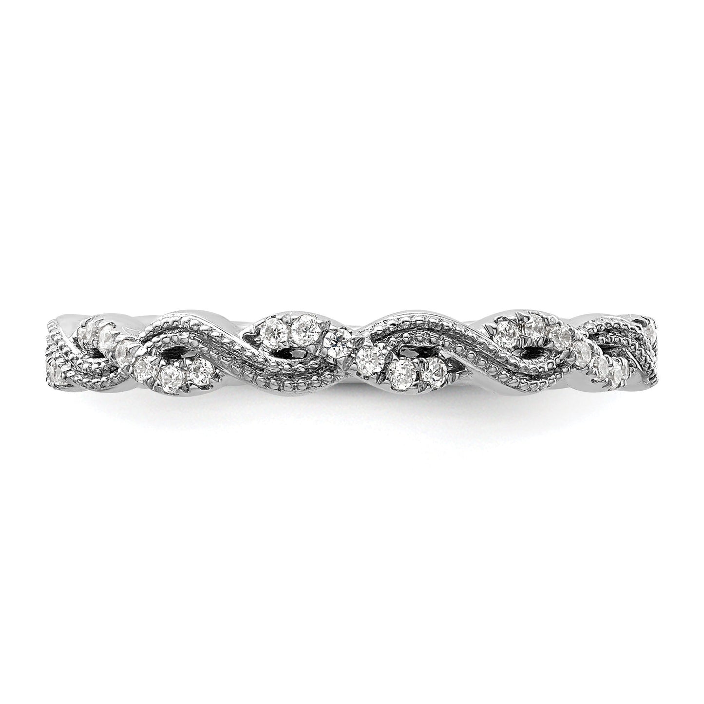 0.16 Ct Round Lab Grown Diamond Pavé 14K White Gold Twist Wedding Enhancer Band