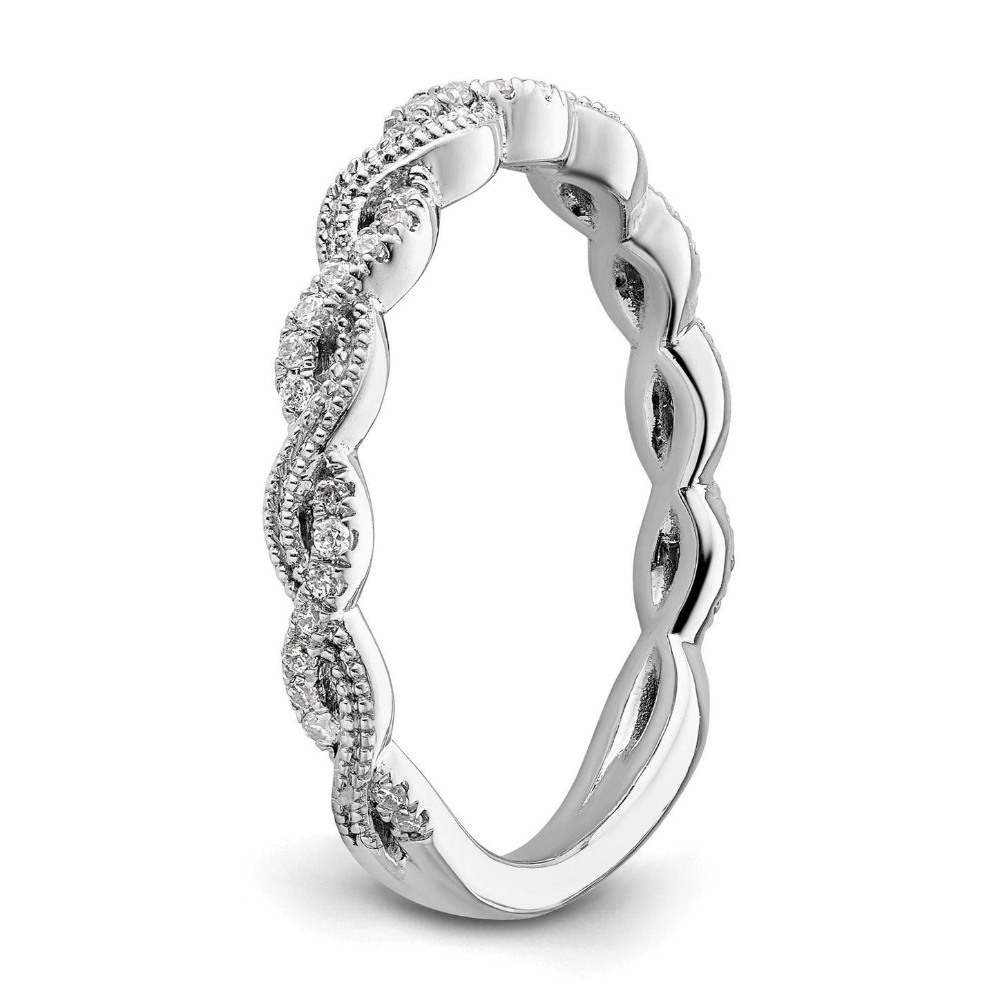0.16 Ct Round Lab Grown Diamond Pavé 14K White Gold Twist Wedding Enhancer Band
